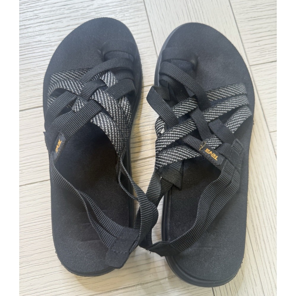 TEVA Voya Strappy Sandals Black Crisscrossed Shoes Elastic Comfort Recycled Sz 7